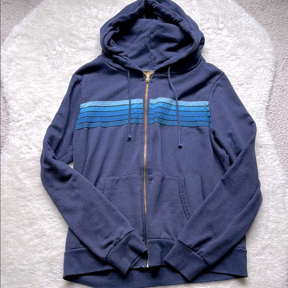 Aviator Nation 5 Stripe Hoodie Navy Blue Size XL
